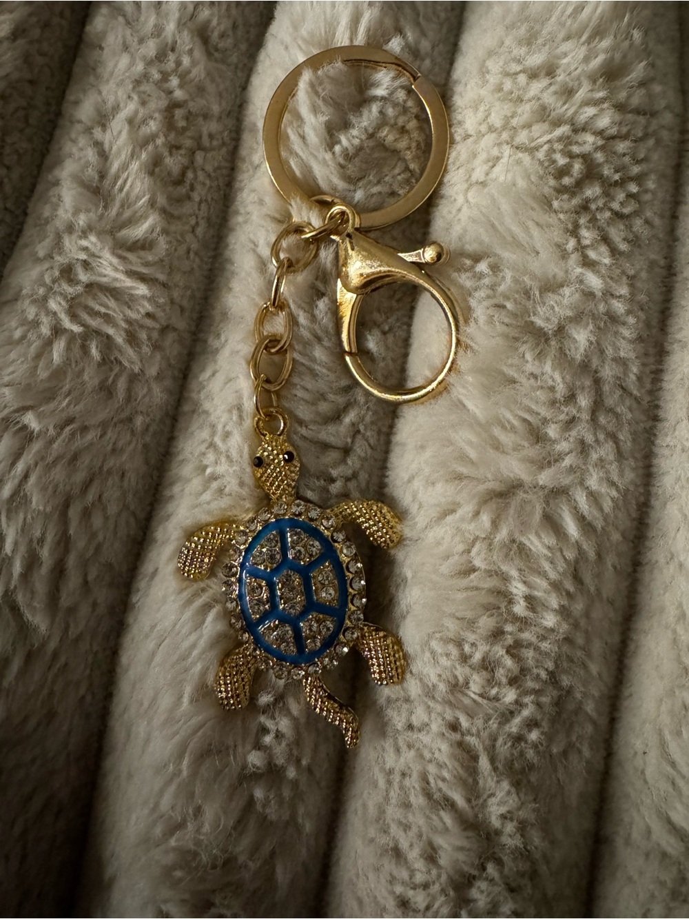 Gold Turtle Keychain with Blue Enamel Shell - Women's Accessory